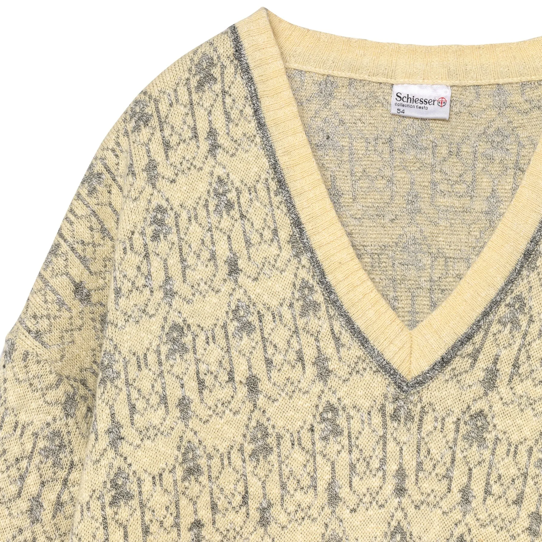 70s Vintage Jacquard Deep V Neck Jumper
