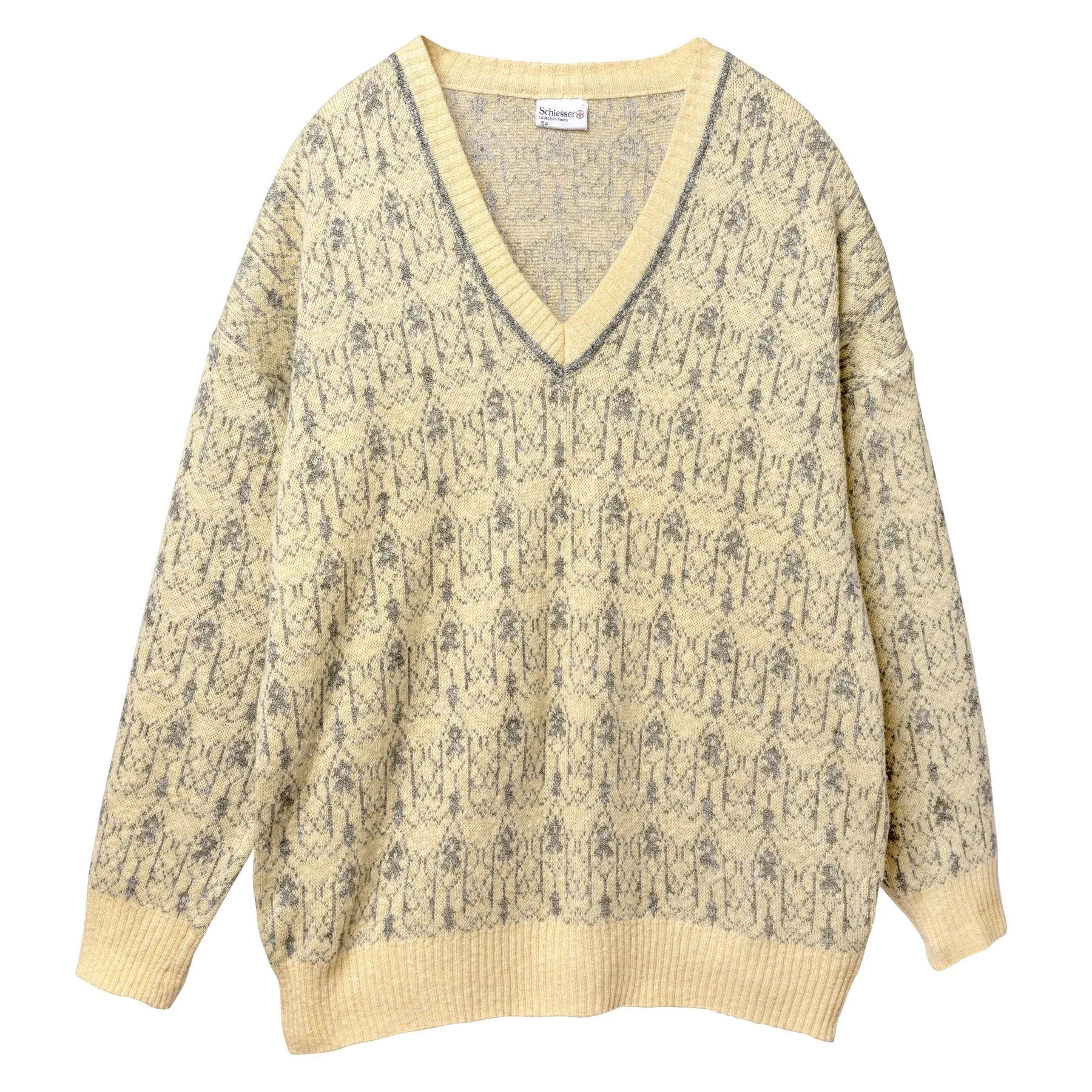 70s Vintage Jacquard Deep V Neck Jumper