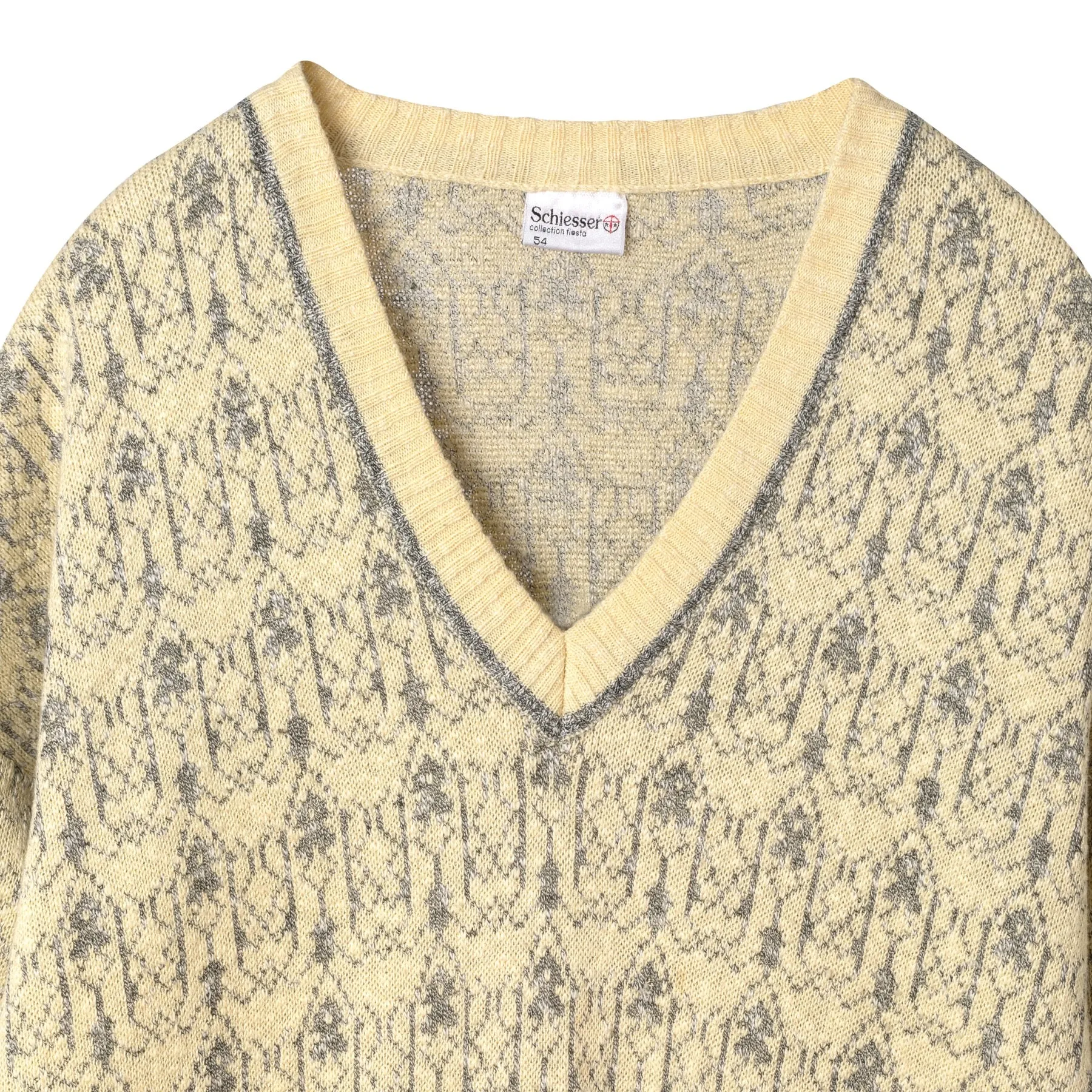 70s Vintage Jacquard Deep V Neck Jumper