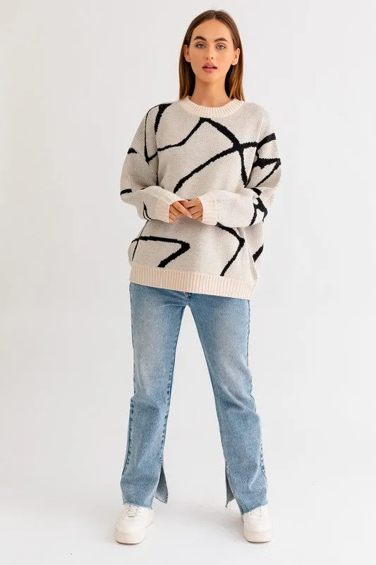 Abstract Pattern Oversized Sweater
