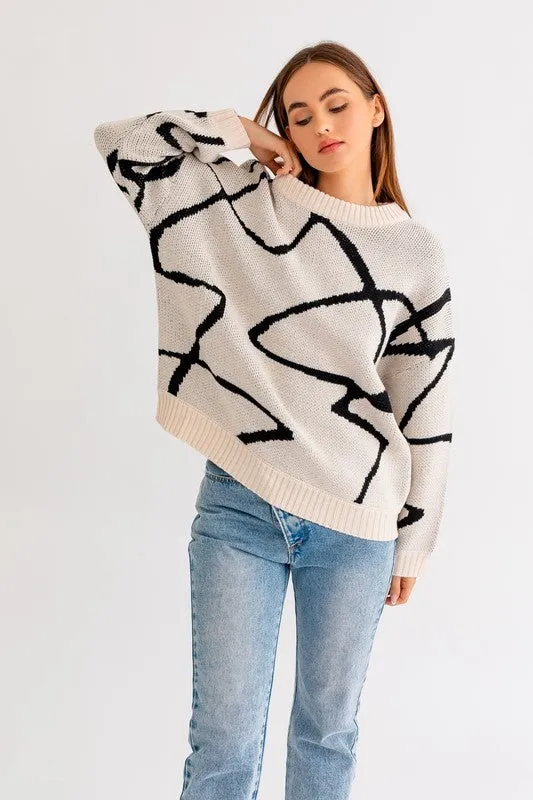 Abstract Pattern Oversized Sweater