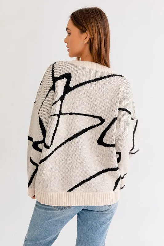 Abstract Pattern Oversized Sweater