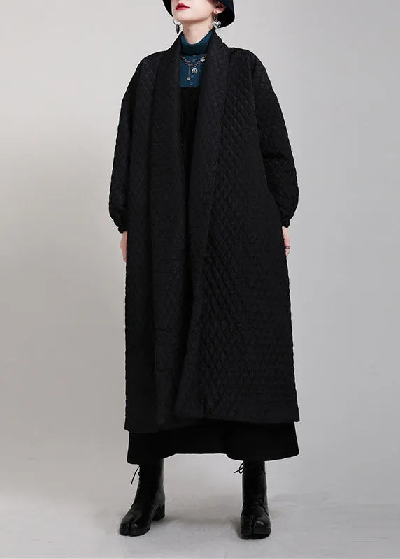 Art Black V Neck Pockets Button Winter Cotton Long sleeve Coat