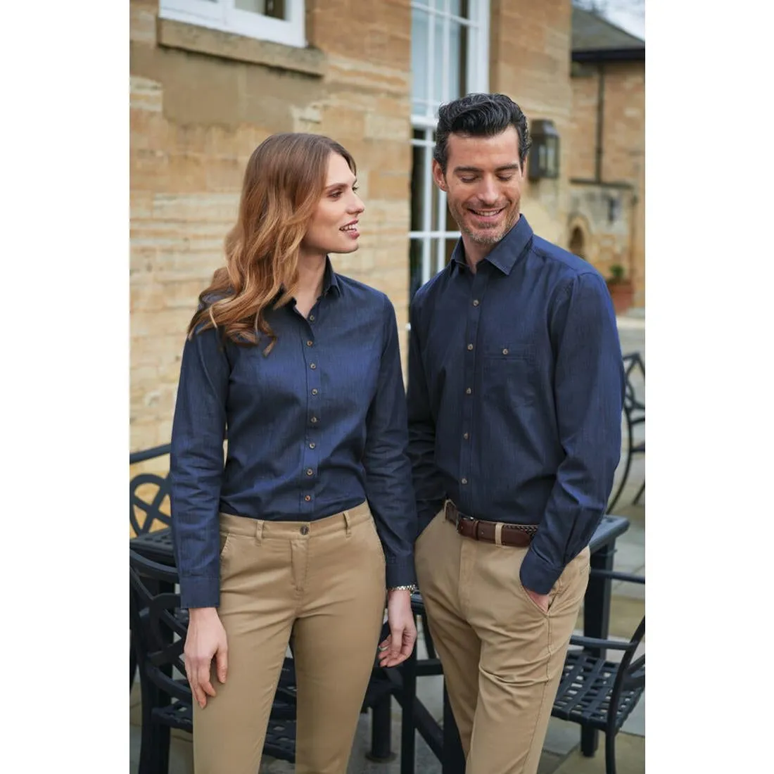 BA144-10 Brook Taverner Womens Banff Long Sleeve Chambray Shirt Navy Size 10