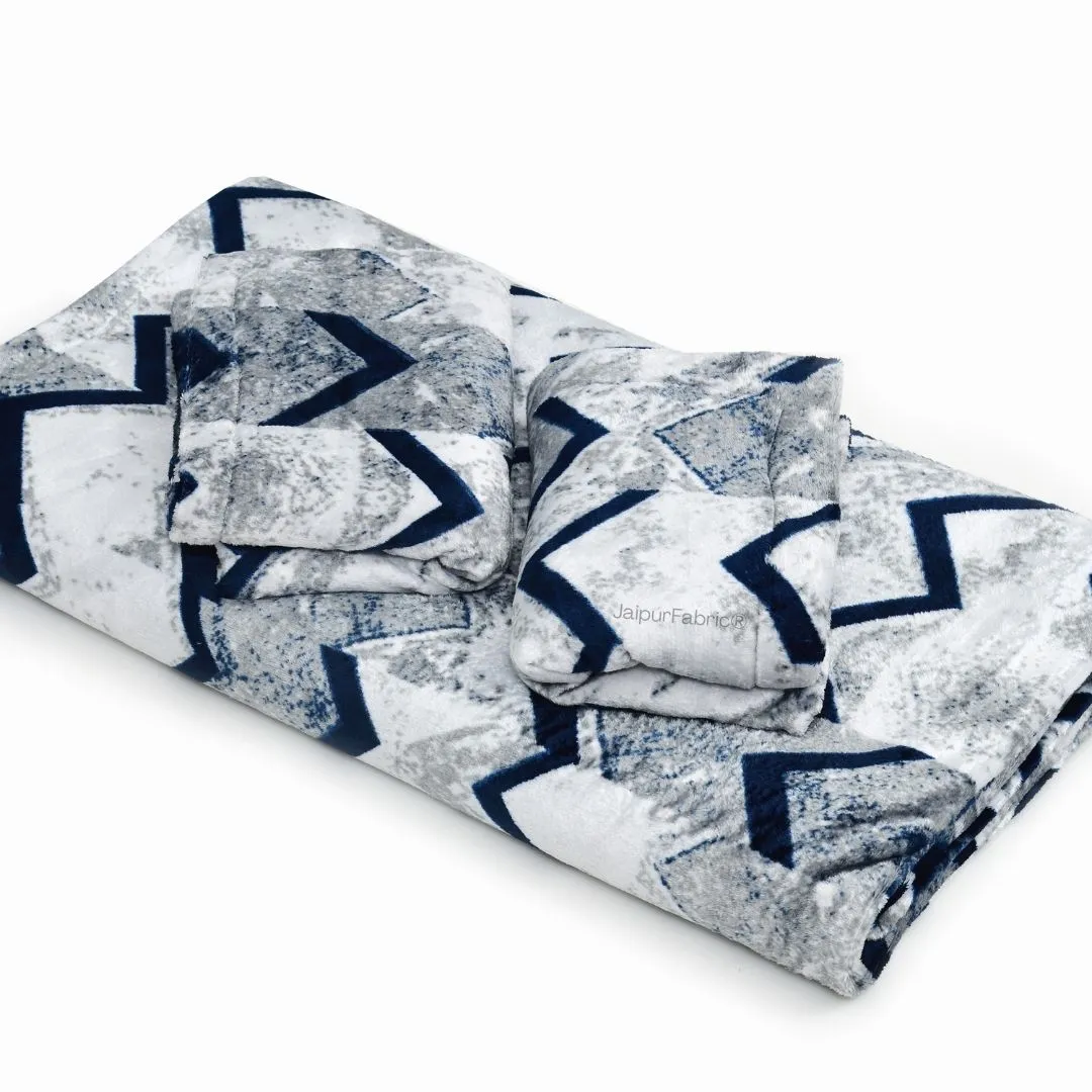 Bold Blue Zigzag Winter Comfort Woolen Double Bedsheet