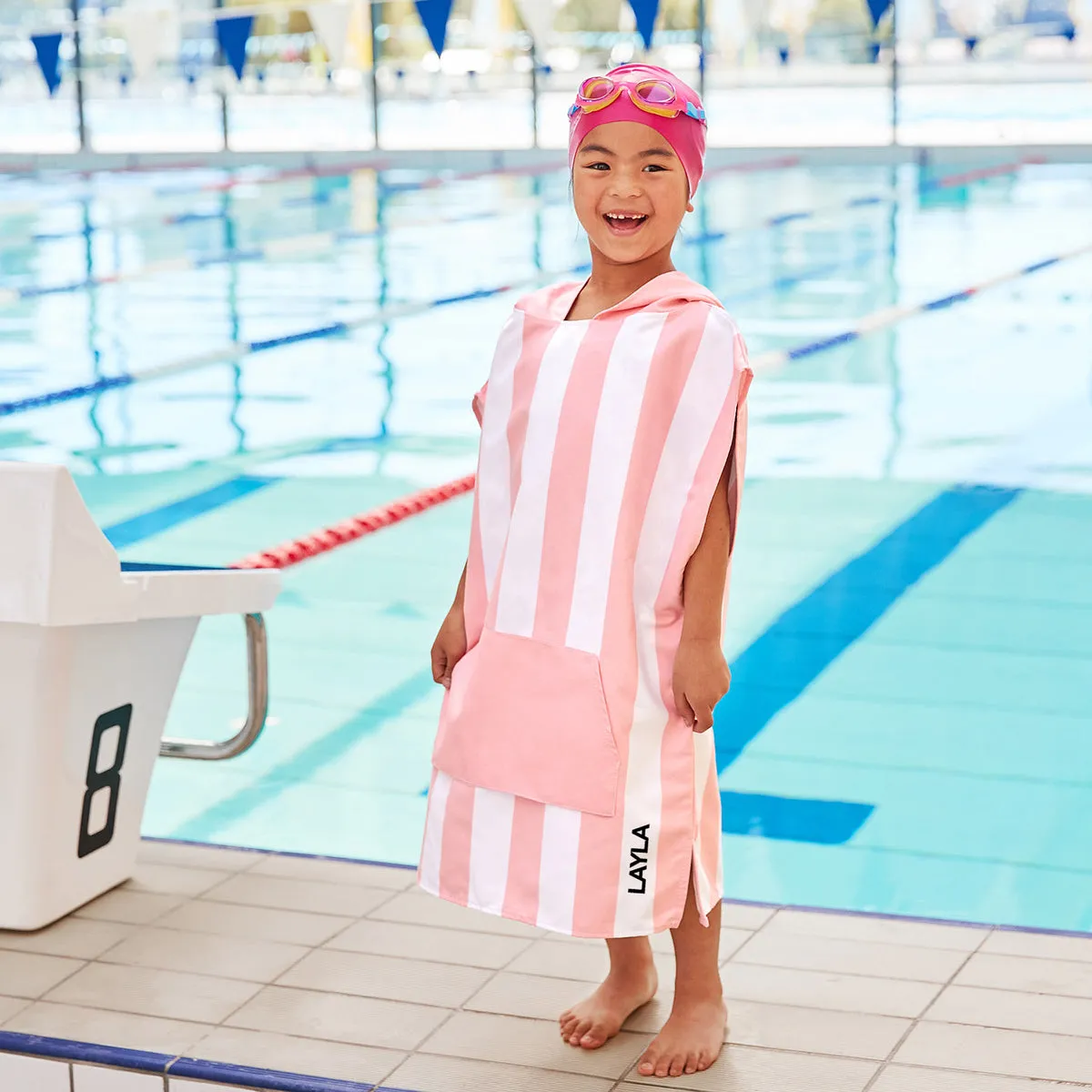 Dock & Bay Poncho Kids - Malibu Pink - Customized Embroidery Personalized for You