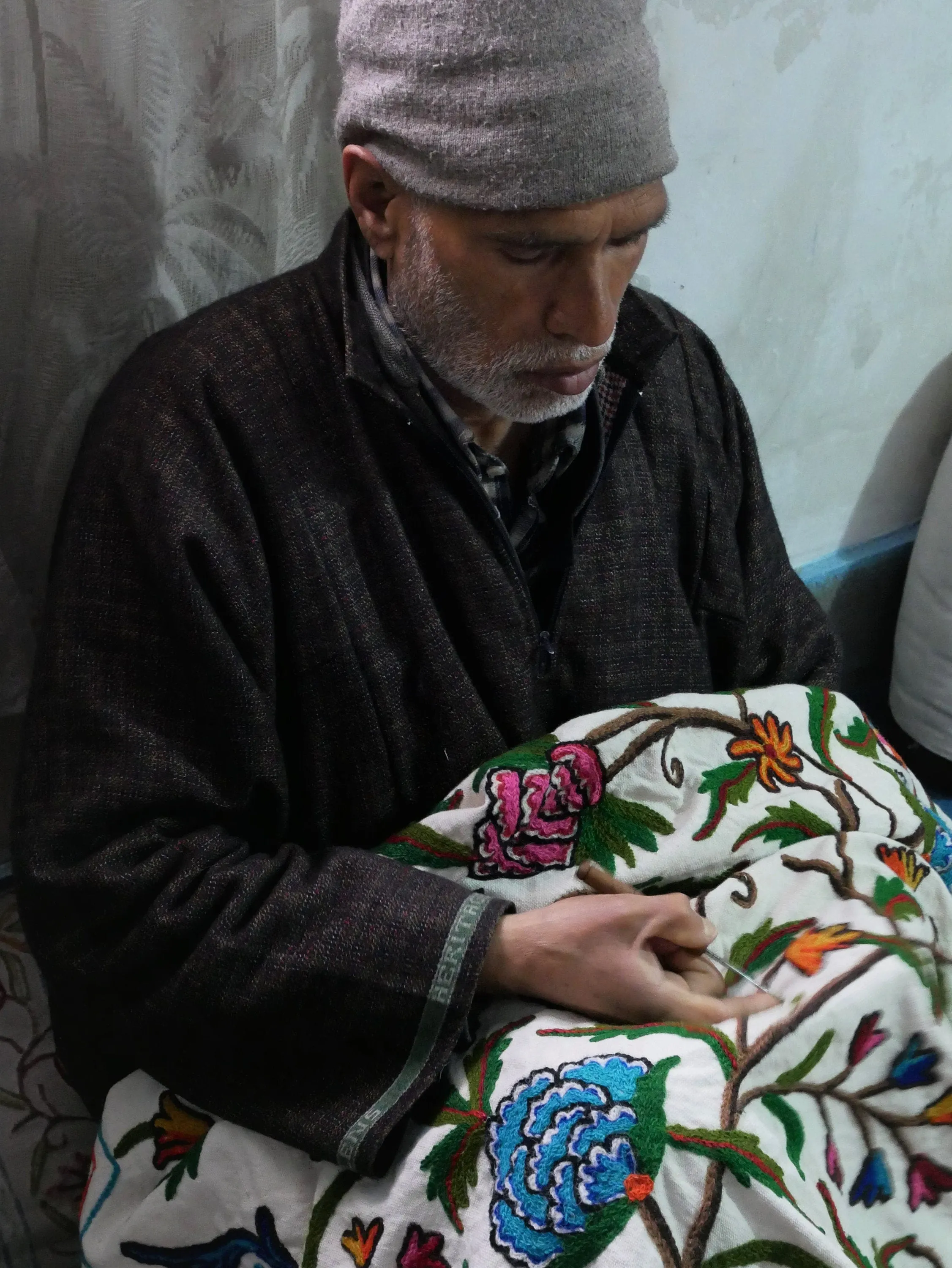 Embroidered floor cushion cover | boho throw pillow "Mountain Flower" | meditation cushion from Kashmir Cover only