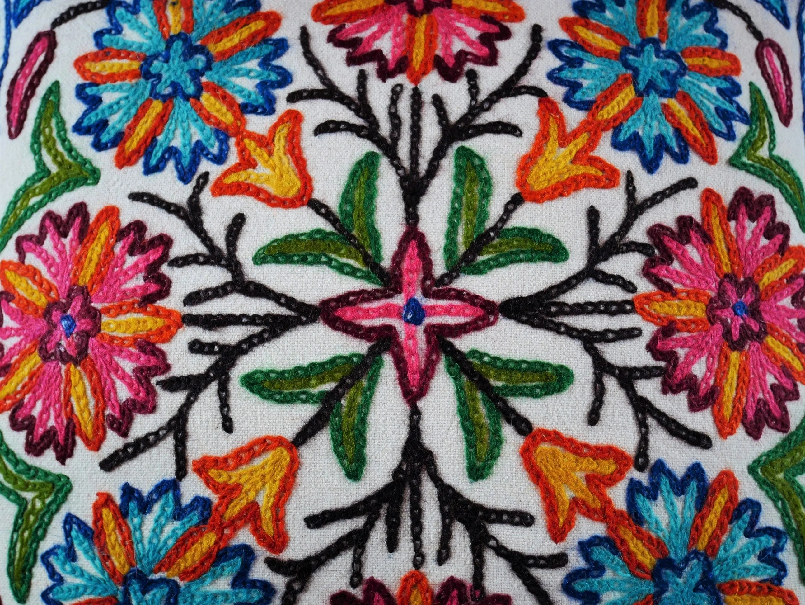 Embroidered floor cushion cover | boho throw pillow "Mountain Flower" | meditation cushion from Kashmir Cover only