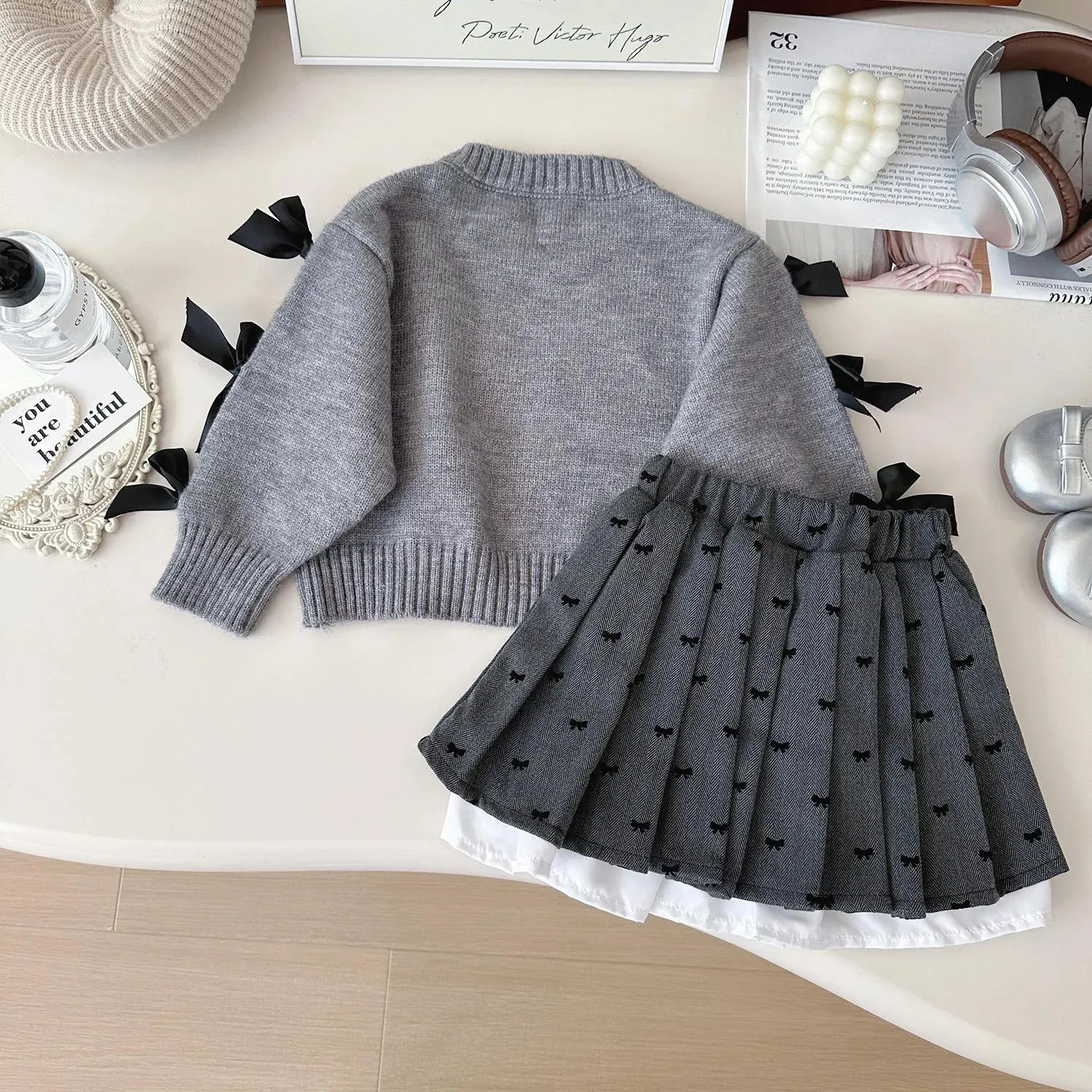 Girls Knitted Clothes Sets Spring Autumn Children Woolen Jersey Sweaters Tops Skirts Princess Dress Suit For Baby Outfits Kids 7