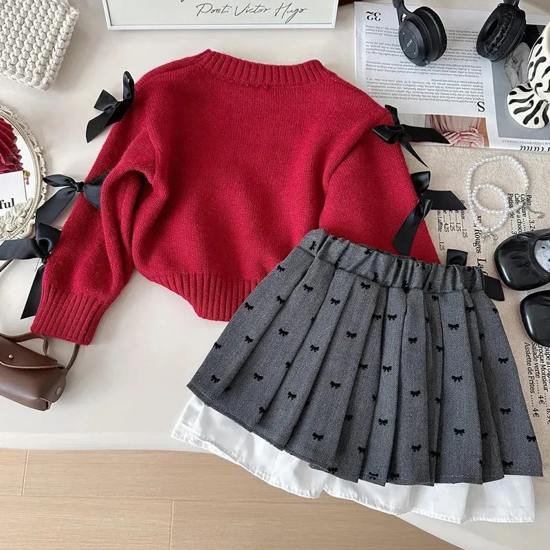 Girls Knitted Clothes Sets Spring Autumn Children Woolen Jersey Sweaters Tops Skirts Princess Dress Suit For Baby Outfits Kids 7