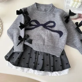 Girls Knitted Clothes Sets Spring Autumn Children Woolen Jersey Sweaters Tops Skirts Princess Dress Suit For Baby Outfits Kids 7
