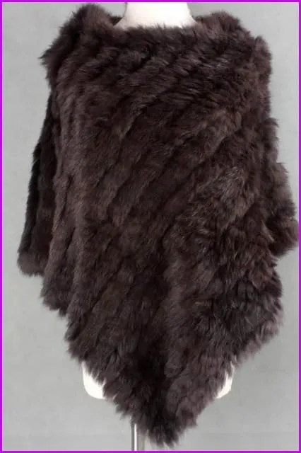 Handmade Knitted Rex Rabbit Fur Ponchos