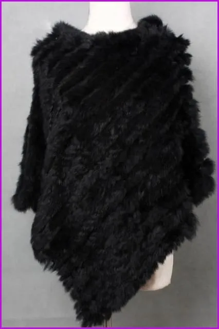 Handmade Knitted Rex Rabbit Fur Ponchos