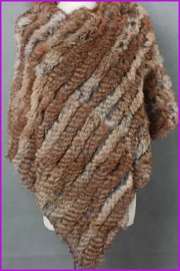 Handmade Knitted Rex Rabbit Fur Ponchos