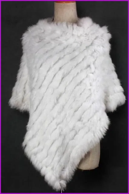 Handmade Knitted Rex Rabbit Fur Ponchos