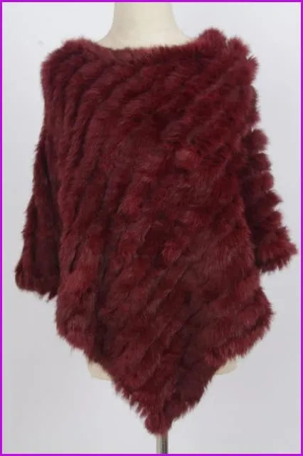 Handmade Knitted Rex Rabbit Fur Ponchos