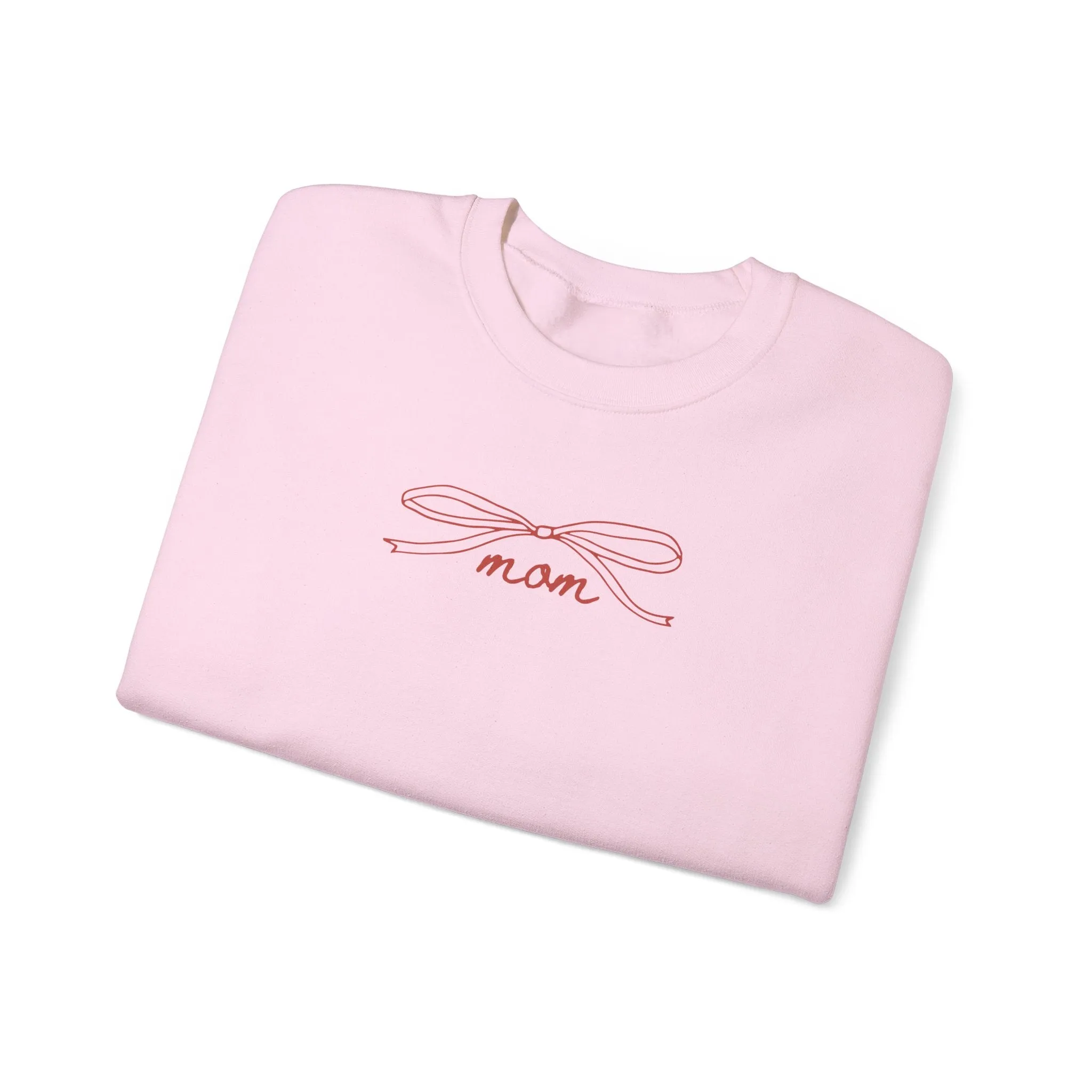 MOM Red on Pink Bow Oversized Pullover Crewneck Sweatshirt, Girl Mom, Mama