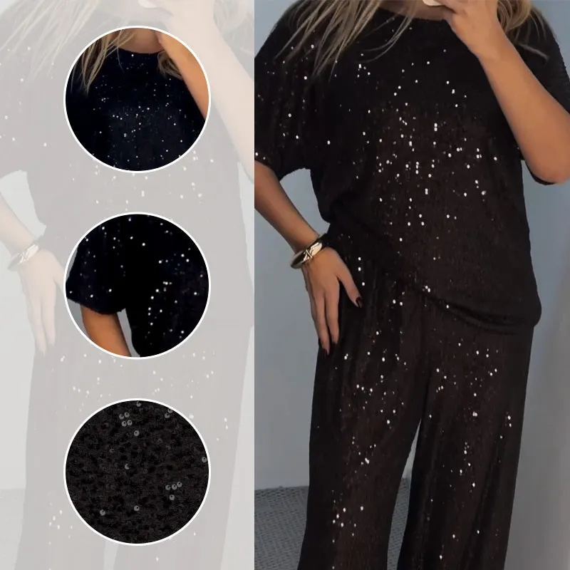 New Hot SellingWomen's Sequin Crewneck Top & Loose Trousers
