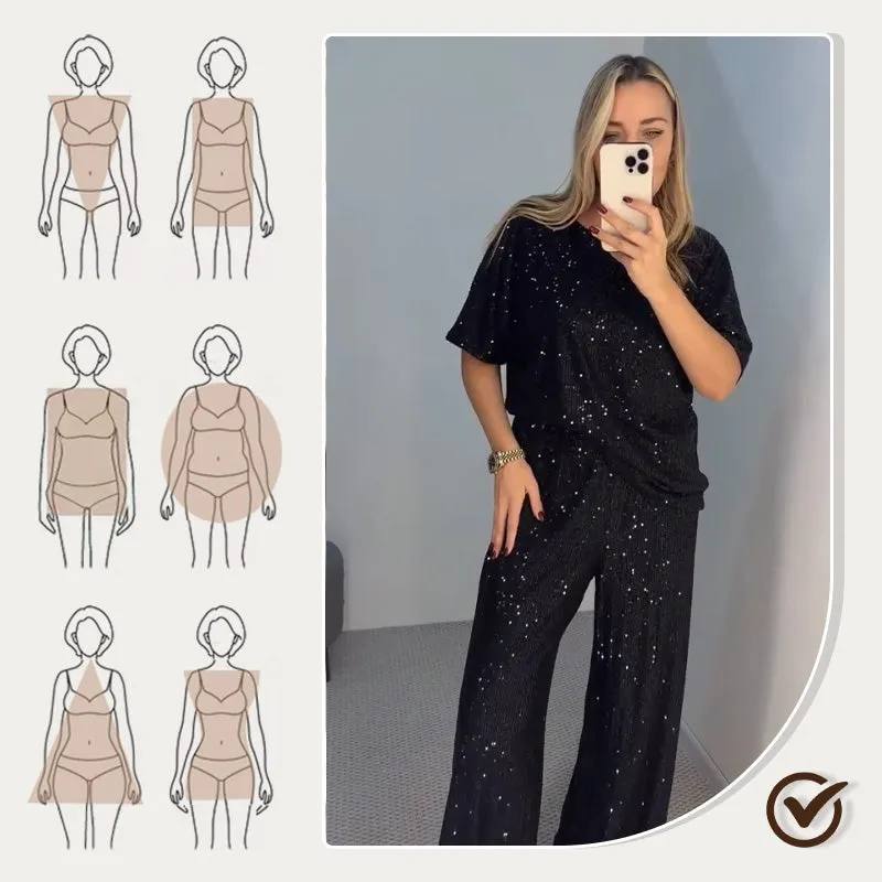 New Hot SellingWomen's Sequin Crewneck Top & Loose Trousers
