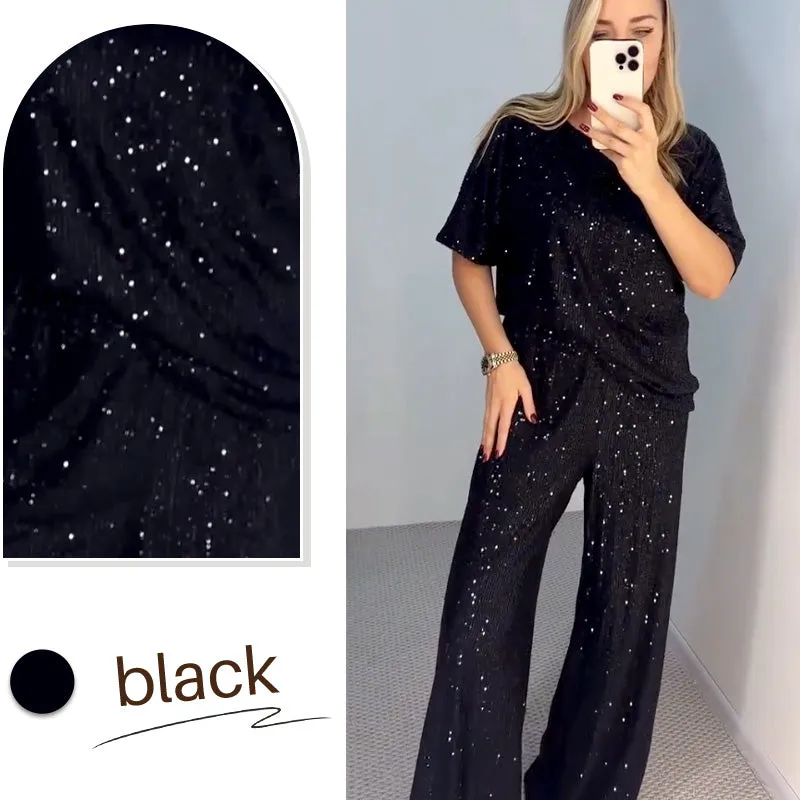 New Hot SellingWomen's Sequin Crewneck Top & Loose Trousers