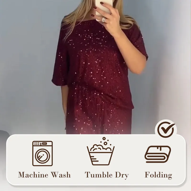 New Hot SellingWomen's Sequin Crewneck Top & Loose Trousers