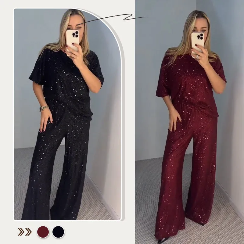 New Hot SellingWomen's Sequin Crewneck Top & Loose Trousers