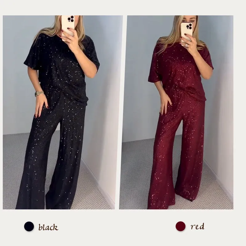New Hot SellingWomen's Sequin Crewneck Top & Loose Trousers
