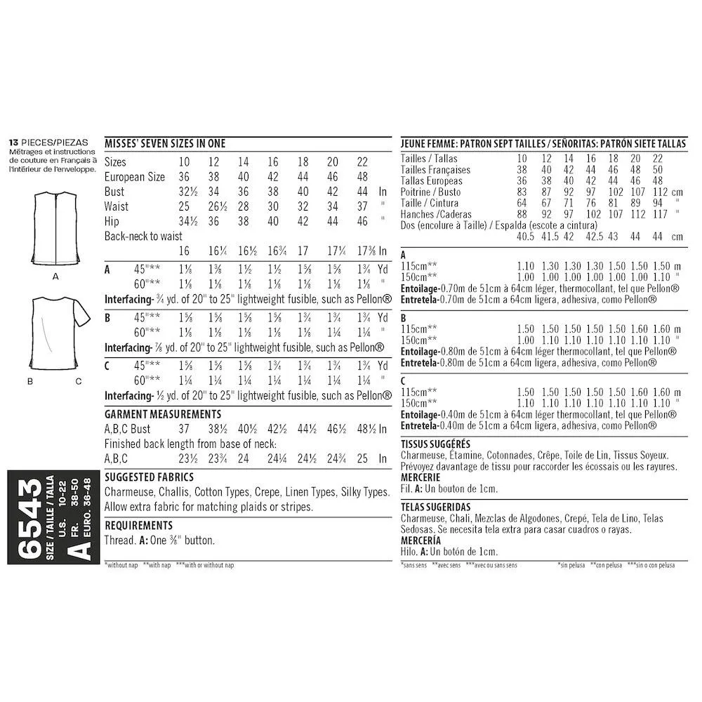 Newlook Pattern 6543 Misses' Easy Tops