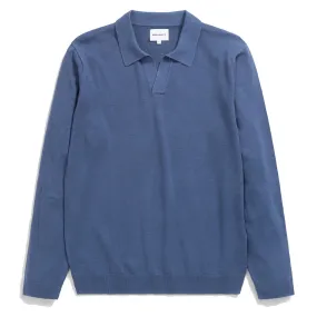 Norse Projects Leif Cotton Linen LS Polo Shirt Calcite Blue