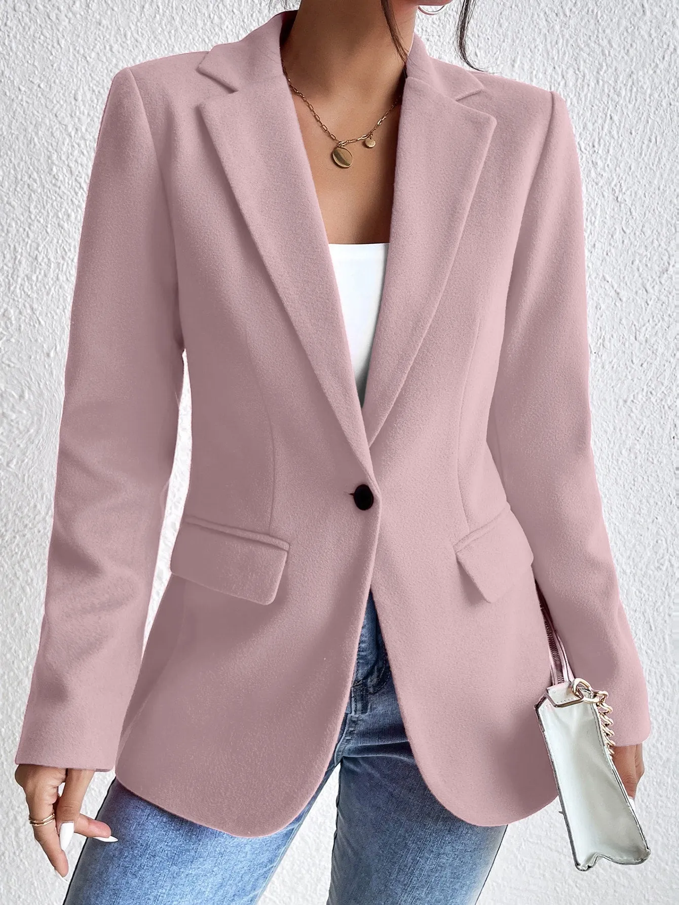 Privé Lapel Collar Flap Detail Single Button Blazer