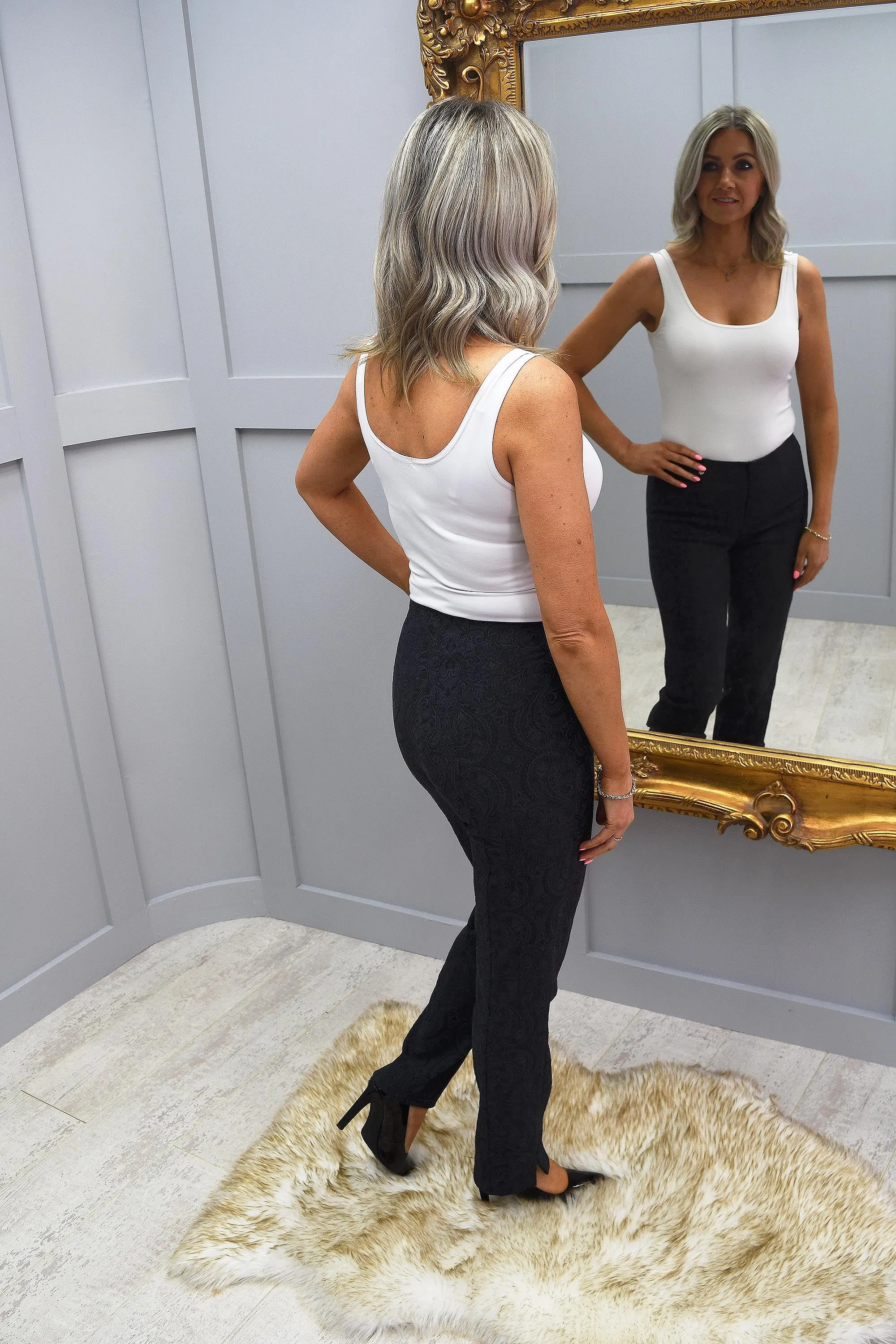Robell Marie Dark Grey Jacquard Trousers - 51412 54145 97
