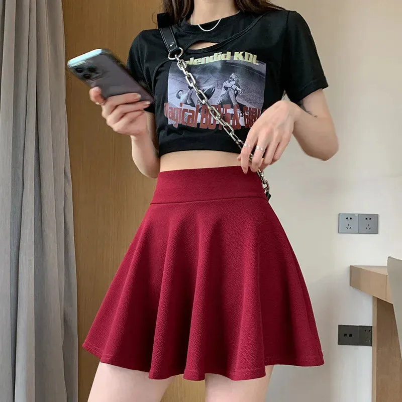 Summer Basic Skirts Women Shorts Mini Elastic Pleated Skirts High Waist Bubble Sun Skirts School Girl Uniform Lined Safety Pants