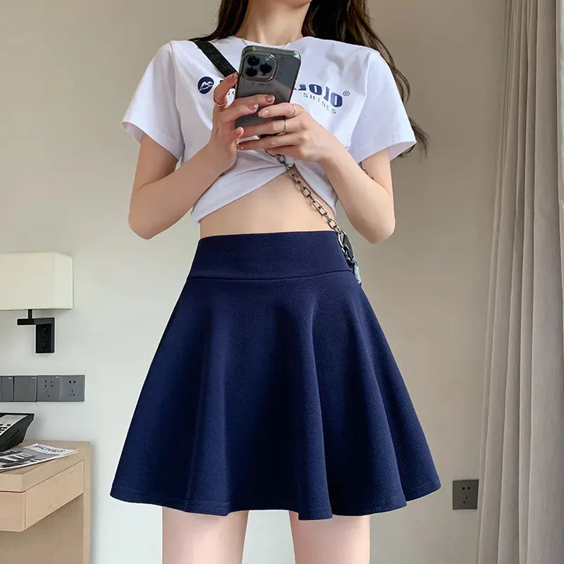 Summer Basic Skirts Women Shorts Mini Elastic Pleated Skirts High Waist Bubble Sun Skirts School Girl Uniform Lined Safety Pants