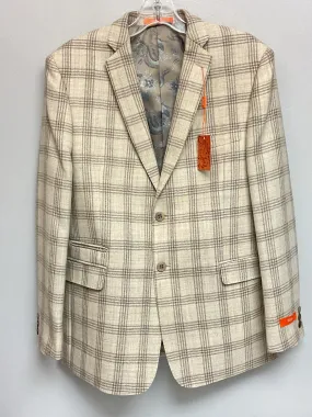 Tallia Size 16 Cream & Taupe Plaid Wool Blend Big Boys Blazers