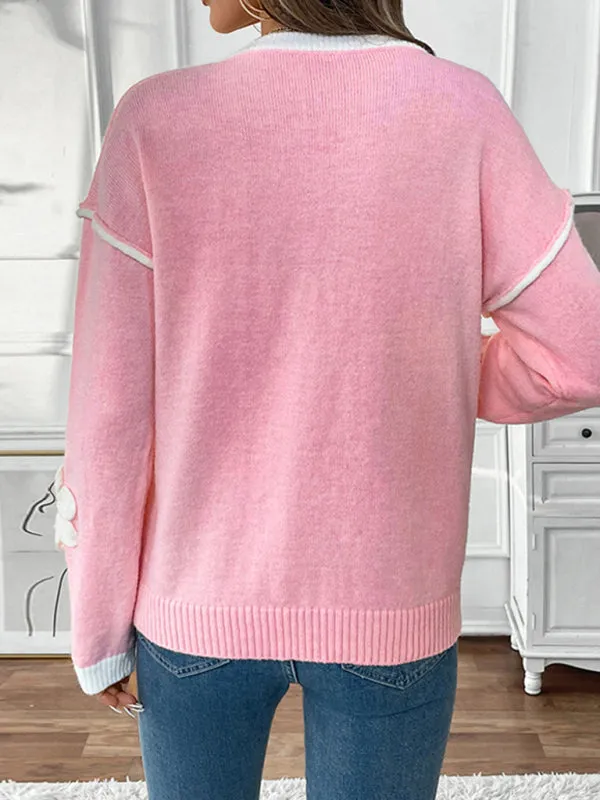 Trendy Floral V-Neck Knit Sweater for Stylish Outfits