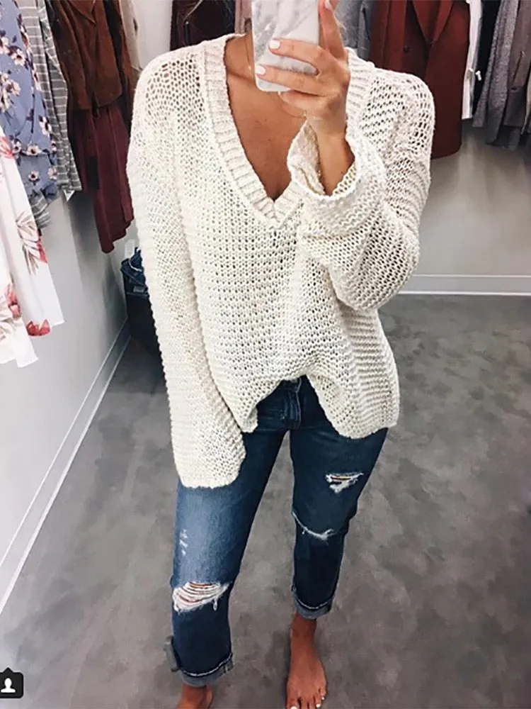Trendy Loose Knitted Hollow Out Sweater