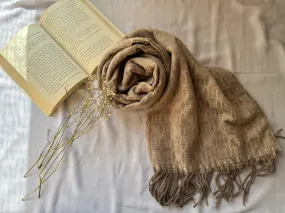Woolen Pashmina-Plaid Print- Oat  Brown