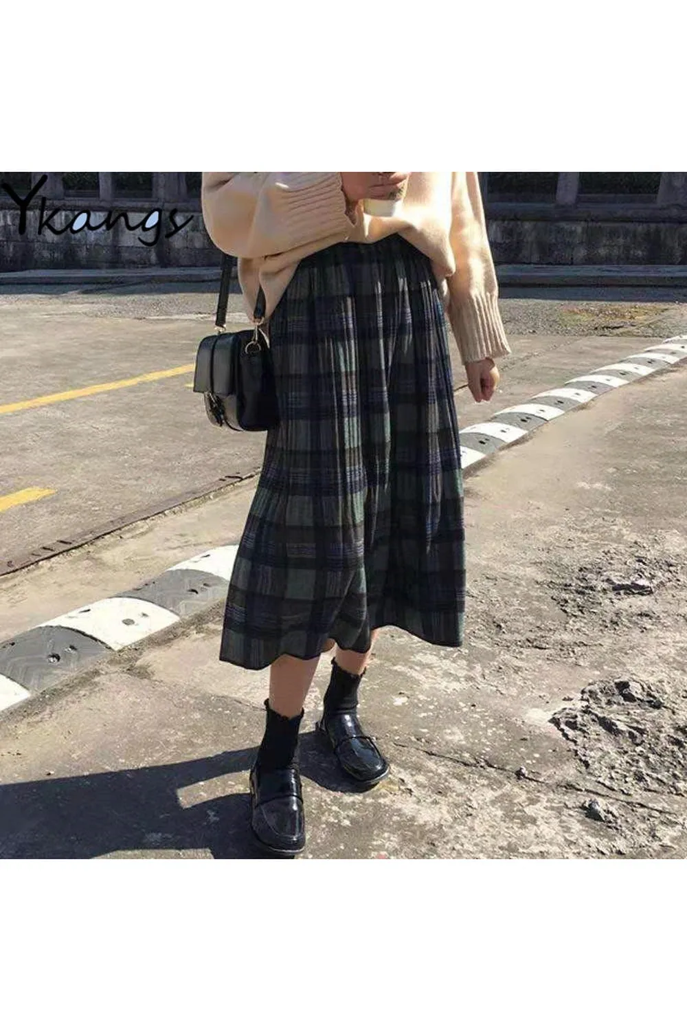 Woolen Vintage Winter Plus Plaid Skirt