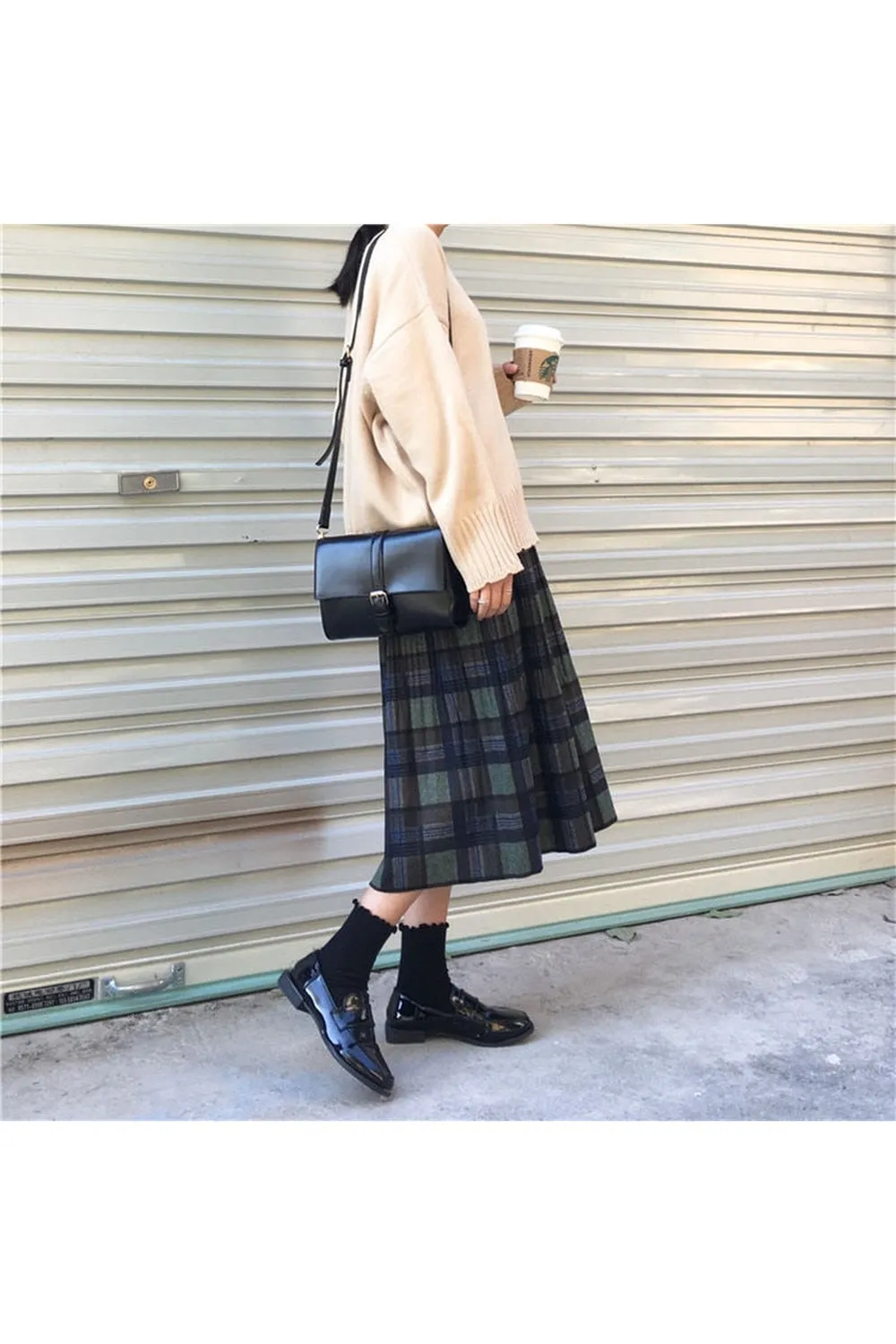 Woolen Vintage Winter Plus Plaid Skirt