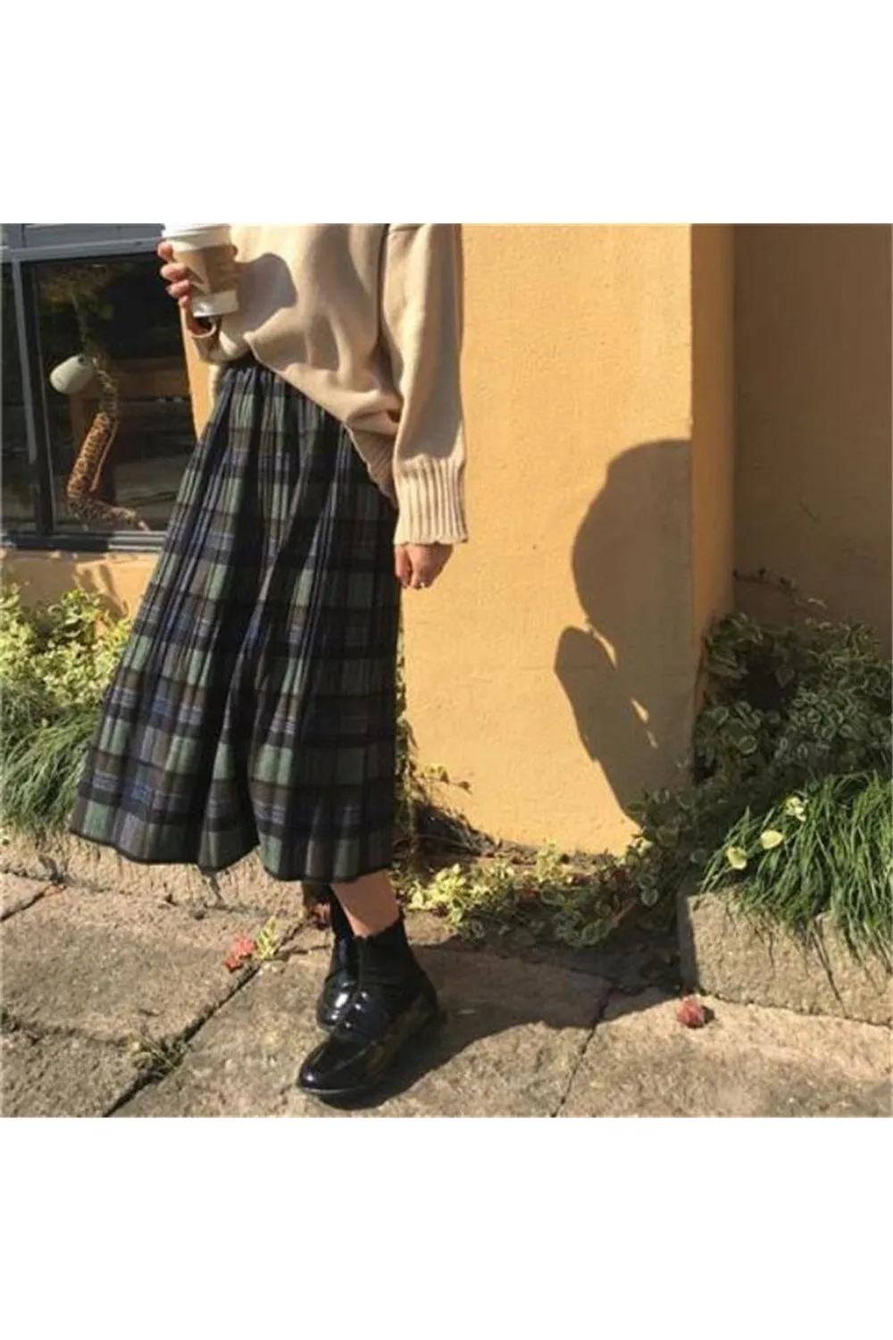 Woolen Vintage Winter Plus Plaid Skirt