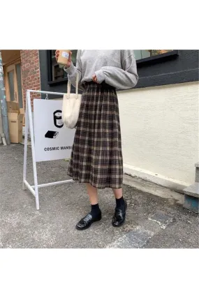 Woolen Vintage Winter Plus Plaid Skirt