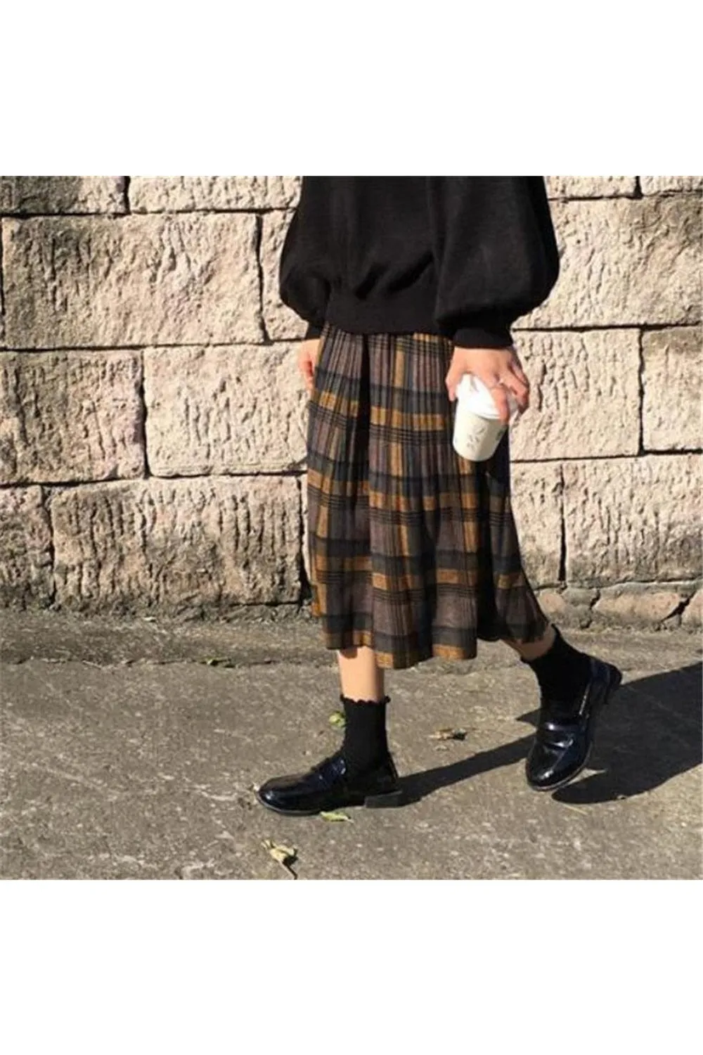 Woolen Vintage Winter Plus Plaid Skirt