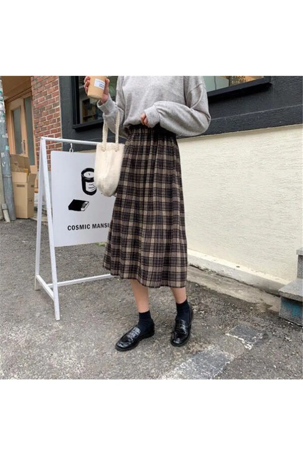 Woolen Vintage Winter Plus Plaid Skirt