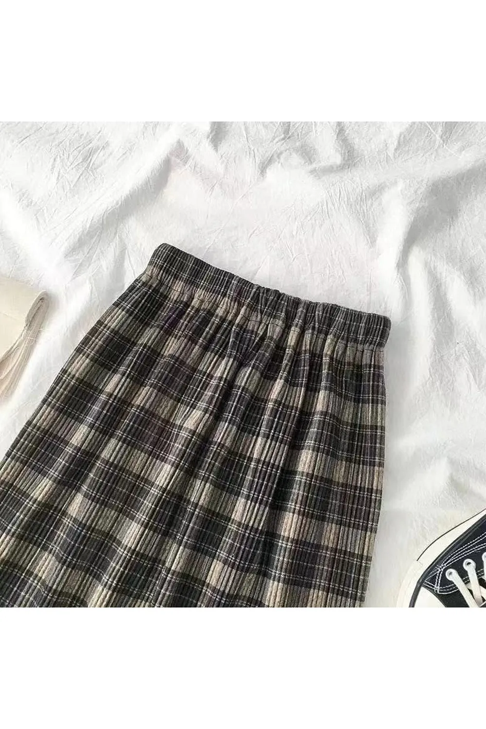 Woolen Vintage Winter Plus Plaid Skirt