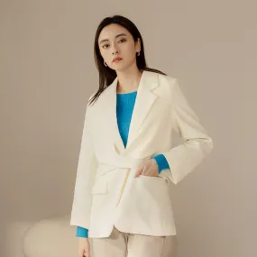 Work Long Wrap Strap Lapel Collar Blazer Jacket